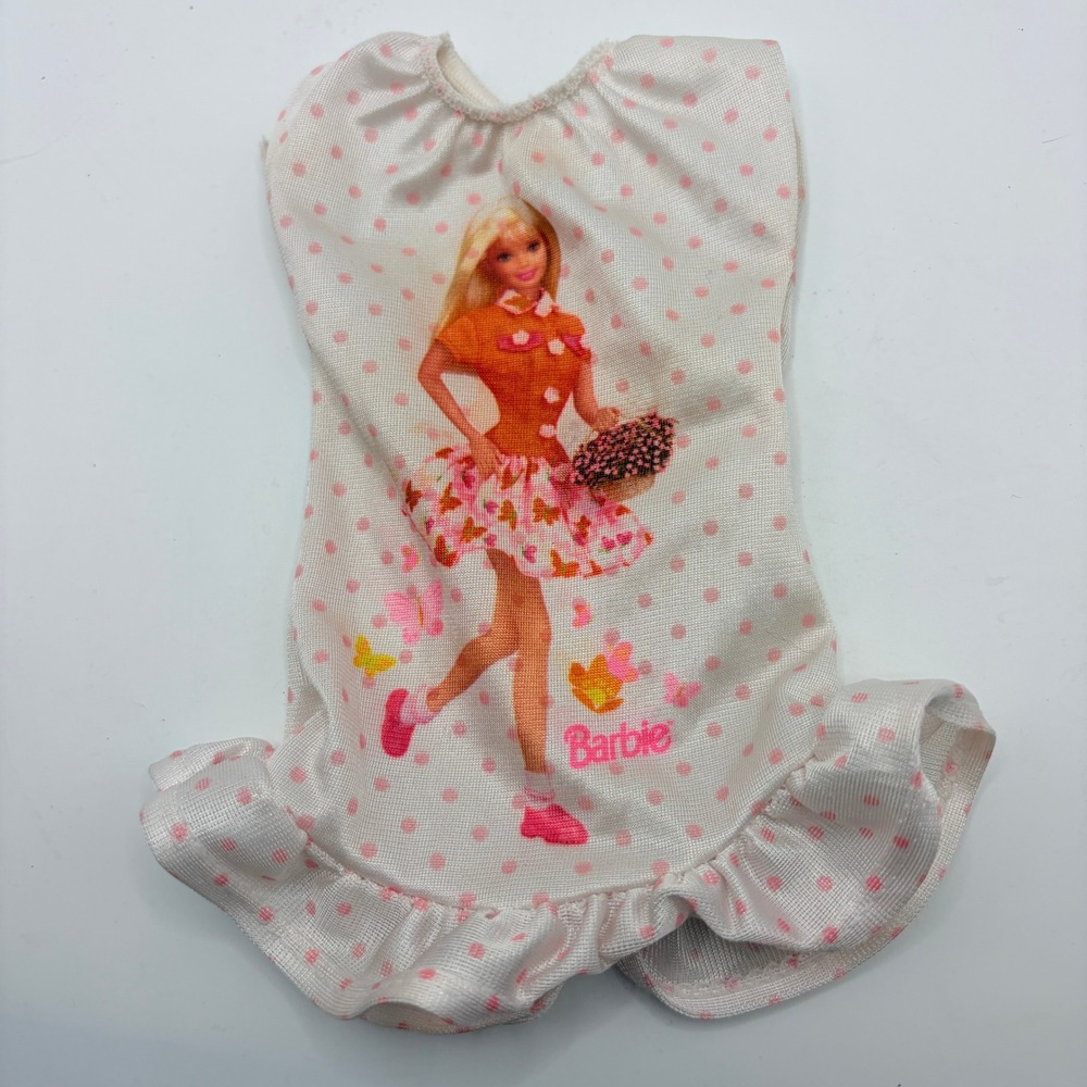 Barbie Pink Polka Dot Graphic Ruffle Nightgown Doll Clothes Accessory One Size